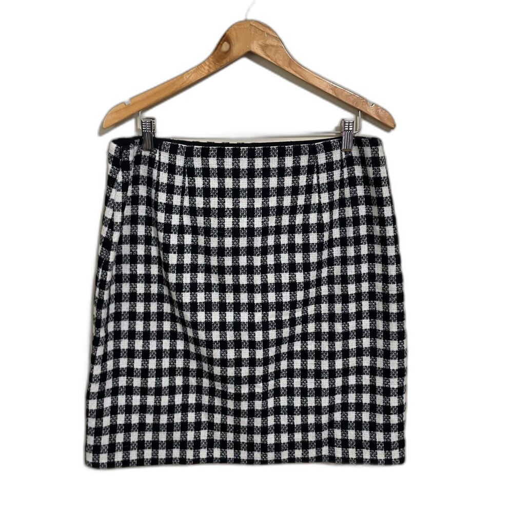 Talbots wool blend black and white checkered skirt sz 12 classic